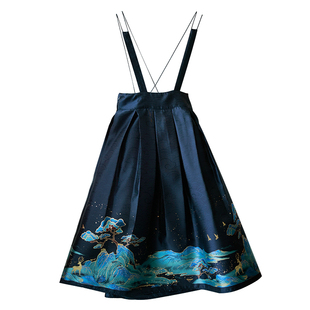 现货【山间黛】国风少女套装仙气白色浮绣上衣汉元素织金背带裙秋