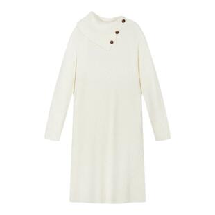 PIT复古纯色打底内搭针织连衣裙女2025冬新款冷淡风独特长袖裙子