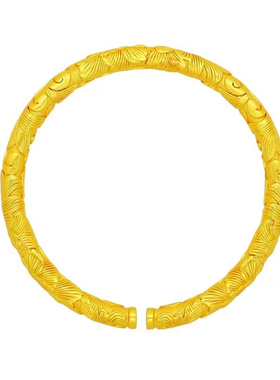 古法沙金满錾圆牡丹花手镯花开富贵浮雕刻花纹开口镯子复古送女友