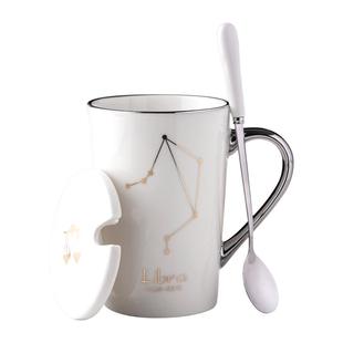 马克杯陶瓷杯子带盖勺咖啡杯女家用情侣水杯男生办公室高颜值茶杯