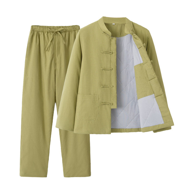 女士秋冬薄款纯棉花唐装棉服套装