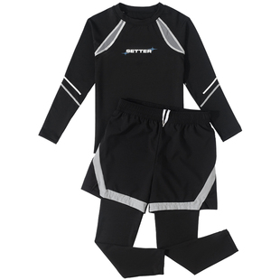 儿童紧身衣速干训练服秋冬健身衣足球篮球打底运动健身服套装男孩