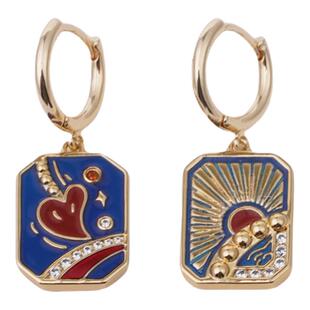 LAZYSURI懒苏芮艺术珐琅彩恋爱方牌耳环女耳坠红色新年耳饰饰品