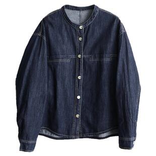 铜扣记明线深色牛仔棒球服女圆领休闲百搭宽松显瘦韩版长袖短外套