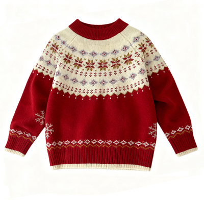 女童新年毛衣秋冬加厚红色上衣