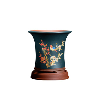 精品紫砂兰花盆陶瓷花盆君子兰仿古带托盘桌面盆栽虎皮兰专用花盆