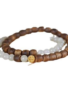 沉水级海南沉香和田玉单双圈手串