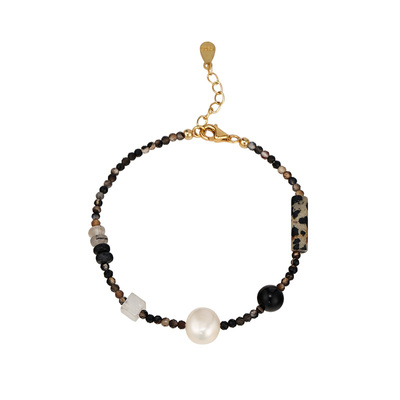 米黄玉黑发晶珍珠串珠项链