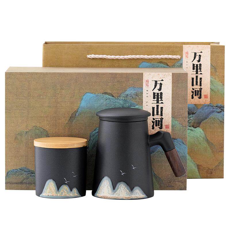 陶瓷办公茶水分离马克杯带盖礼盒