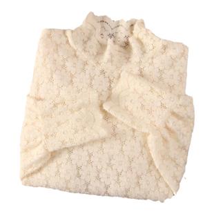 磨毛蕾丝衫女内搭灯笼袖秋冬新款洋气半高领网纱打底衫女加绒加厚