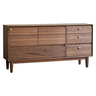 实木斗柜中古风黑胡桃五六八斗柜客厅卧室靠墙储物收纳轻奢玄关柜