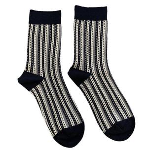 韩国女袜东大门秋季新款网红款拼色竖条纹针织弹力袜子百搭中筒袜