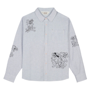 Braindead脑逝 Striped Embroidered Mouse 翻领长袖休闲衬衫