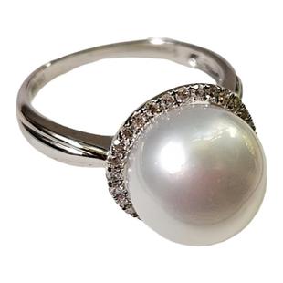 深海澳白天然海水珍珠戒指18k金镶钻石南洋白珠正圆强光奢华高贵