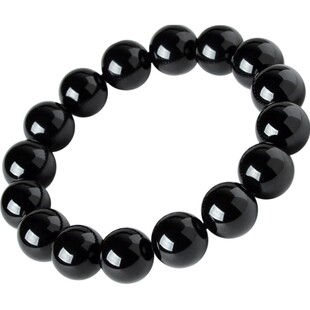 黑碧玺手串女男东海水晶玉髓翡翠玉石耀石黑玛瑙散珠子黑曜石手链