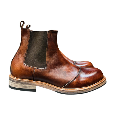 手工圆头切尔西靴头层牛皮男鞋