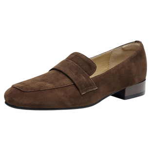 星期六棕色羊皮真皮软底乐福鞋粗跟小皮鞋女款女士单鞋一脚蹬女鞋