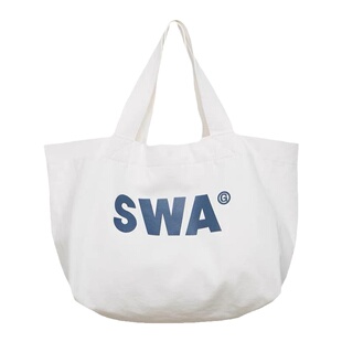 Wfei新款字母白色帆布包韩国ins风大容量单肩包百搭宽肩带托特包