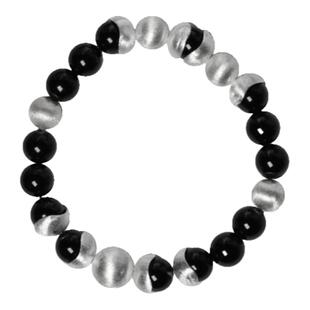 黑玛瑙925纯银手链百搭中式叠戴手串女小众黑银酷飒拉丝银转运