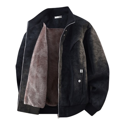 itizzue棒球领皮衣外套男秋冬季