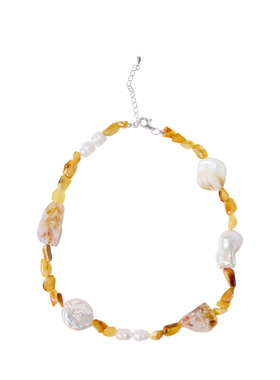 RiverineAdara「潮蚀遗音」天然水晶琥珀巴洛克珍珠颈链项链首饰