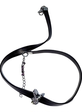 自制y2k辣妹复古镶钻兔头皮项圈