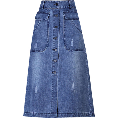 高腰牛仔a字裙中长款半身裙女