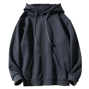 秋冬新款情侣外套美式宽松纯色加绒oversize连帽卫衣男女运动帽衫