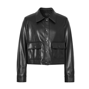 复古经典黑色短款皮衣外套女MOFAN摩凡春秋新款黑色翻领皮夹克