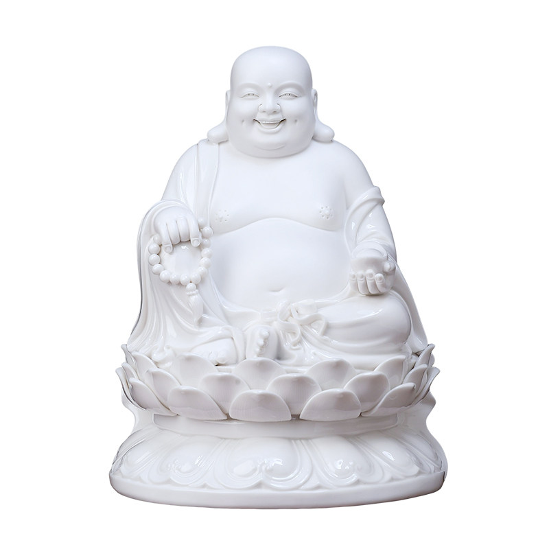 陶瓷坐莲弥勒佛像摆件家用供奉
