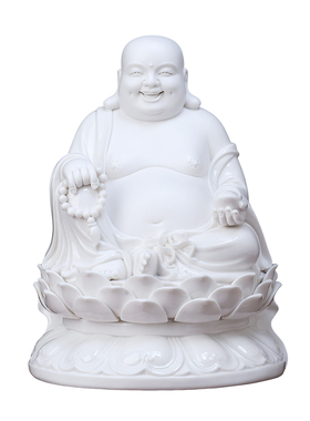 陶瓷坐莲弥勒佛像摆件家用供奉