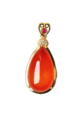 天然红玛瑙镀银托镶嵌水滴款吊坠