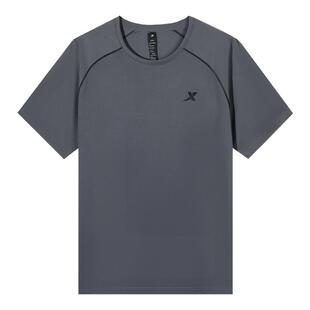 特步灰色速干衣男士夏季短袖T恤透气薄款正品冰丝休闲运动跑步服