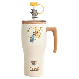 膳魔师儿童水杯316L不锈钢大容量保温杯把手车载吸管杯子猫和老鼠
