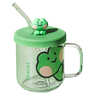 大容量吸管水杯带盖带刻度玻璃ins风高颜值女直饮水杯咖啡果茶杯