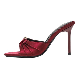 On feet& in love性感露趾高跟鞋女夏金属装饰百搭仙女风半拖凉鞋