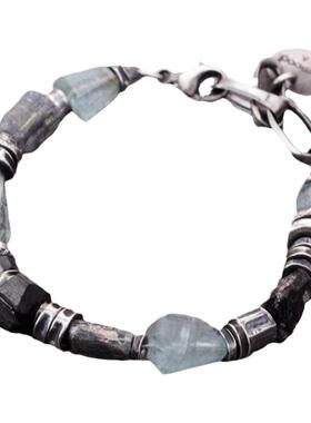 中性纯银复古蓝晶石海蓝宝石手链