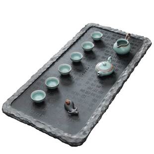 石福记石头茶盘家用茶具石盘整块乌金石茶台新中式大小号排水茶海