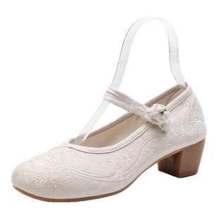 老北京布鞋女中高跟复古中国风搭配旗袍的鞋茶服古风汉服绣花鞋女