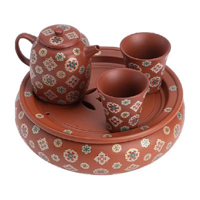 苏氏陶瓷紫砂朱泥宝相花茶具套装