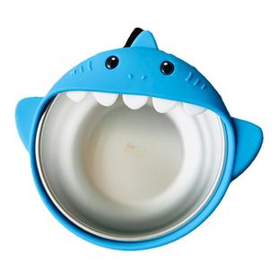 硅胶防烫儿童进食碗304不锈钢带吸盘防滑辅食碗饭碗鲨鱼卡通彩色