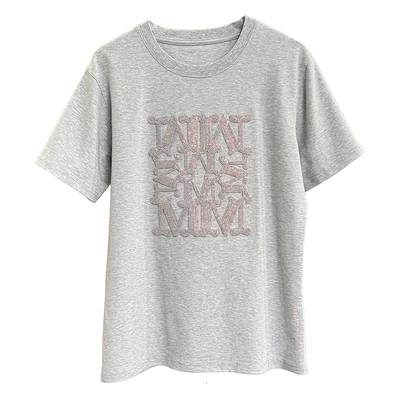 N货！刺绣亮片圆领短袖棉T恤