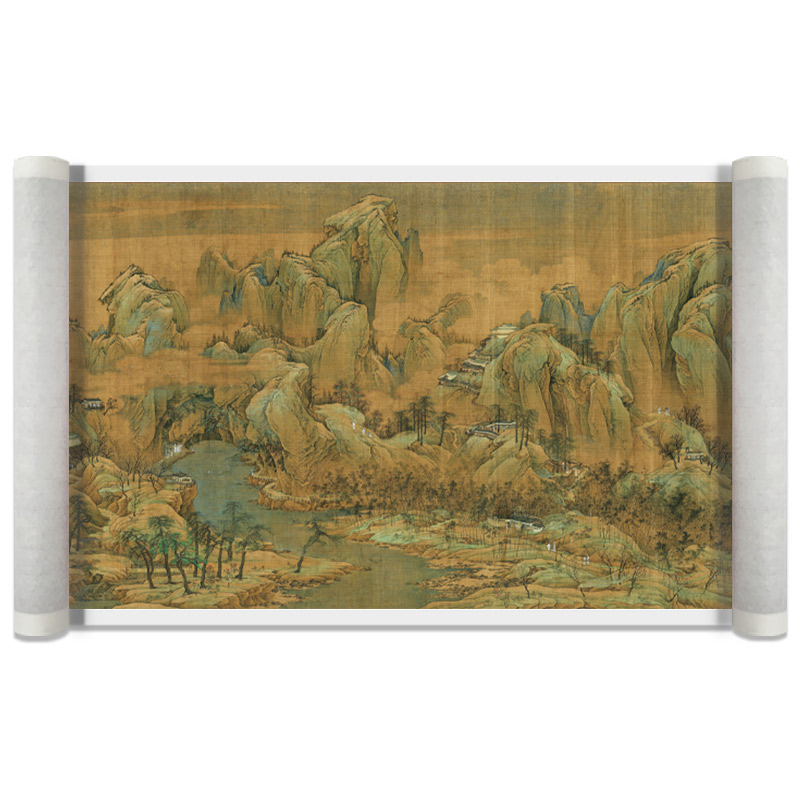 南宋 赵伯驹 江山秋色图卷高清微喷复制风景山水画横幅长卷卷轴