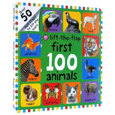 First 100 Animals Lift-The-Flap 英文原版绘本 宝宝动物认知纸板翻翻书 幼儿词汇图解词典 儿童启蒙早教绘本 进口英语书籍