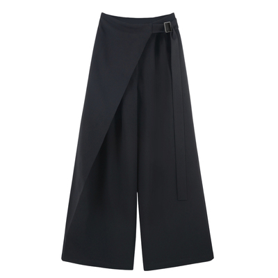 极简风系带休闲长裤高腰直筒裤