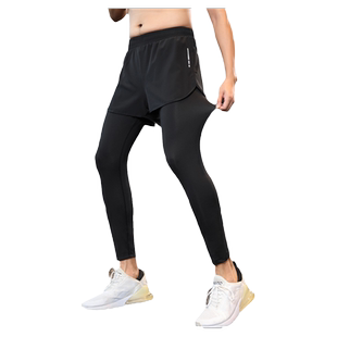 跑步裤春秋男马拉松田径假两件长裤速干运动裤训练健身紧身压缩裤