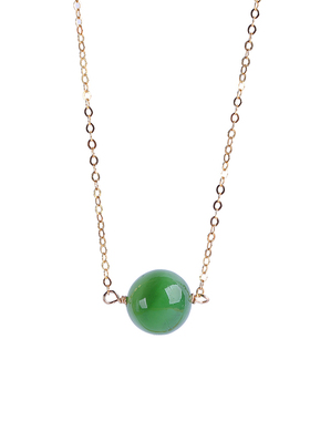 天然和田玉碧玉猫眼吊坠K金项链锁骨链金镶玉珠宝生日礼物送女友