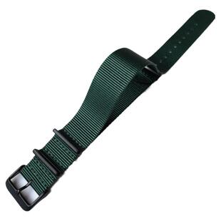 18mm20mm22mm24mmNATO北约帆布尼龙表带 深草绿色 哑光电镀黑钢扣