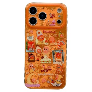 MoreRex金灿灿锡纸纹星星小人插画适用苹果17手机壳iphone16promax新款15pro带链条14防摔保护套13超好看17女