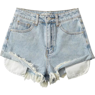 美式复古辣妹风性感中腰卷边牛仔短裤夏季新款重工水洗做旧热裤女
